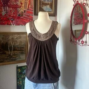 m usa brown beaded beige tank top